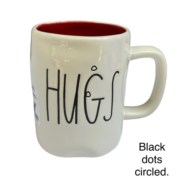 Rae Dunn HUGS KISSES Mug Two Sided White Red Interior NWT 2017 OG - Picture 5 of 15